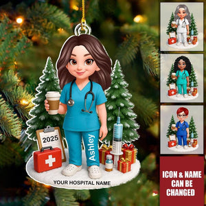 Proud Nurse Personalized Acrylic Christmas Ornament, Custom Ornament For Nurses And Healthcare Workers, Holiday Keepsake Gifts for Hospital