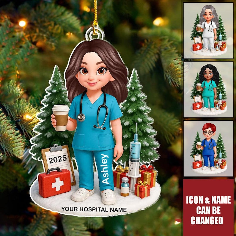 Personalized Nurse Acrylic 2D Flat Ornament, Custom Ornament For Nurses And Healthcare Workers, Medical Keepsake Gift, Hospital Xmas Decor