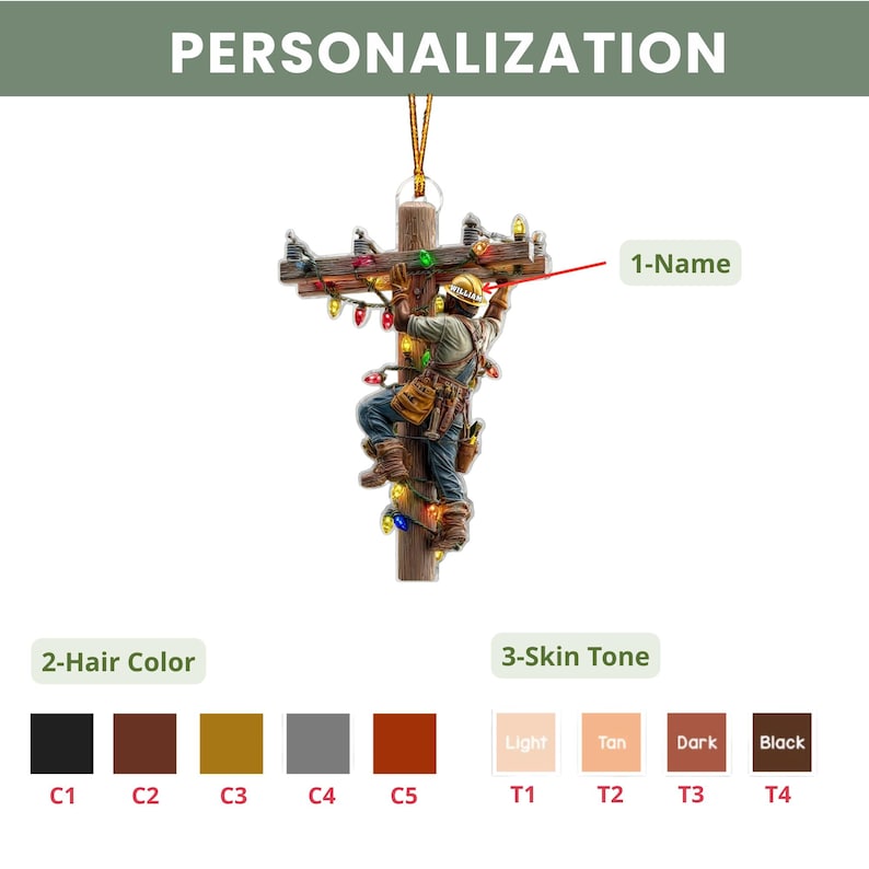 Personalized Keeping The Lights On Acrylic 2D Ornament, Custom Linemen Ornament, Electrical Workers Keepsake, Holiday Utility Gift Decor