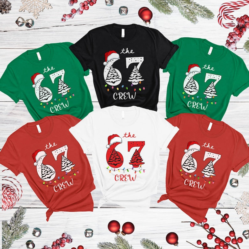 6 7 Shirts, Funny Matching Shirt, Couples Christmas, Trendy Tiktok Christmas Party Shirt, 67 Trend Six Seven Meme Santa Shirt Xmas Group Tee