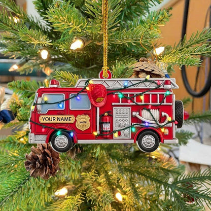 Personalized Fire Truck Christmas Ornament, Christmas Tree Decor, Gift For Firefighter, Fireman Holiday Gift Decor, Trucker Christmas Light