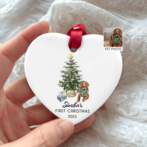 Personalised Dog's First Christmas 2025 Ornament, Custom Photo Pet Keepsake,Puppy's 1st Xmas Tree Decoration,Pet Portrait Christmas Ornament