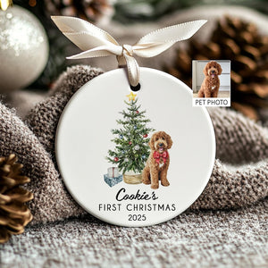 Personalised Dog's First Christmas 2025 Ornament, Custom Photo Pet Keepsake,Puppy's 1st Xmas Tree Decoration,Pet Portrait Christmas Ornament