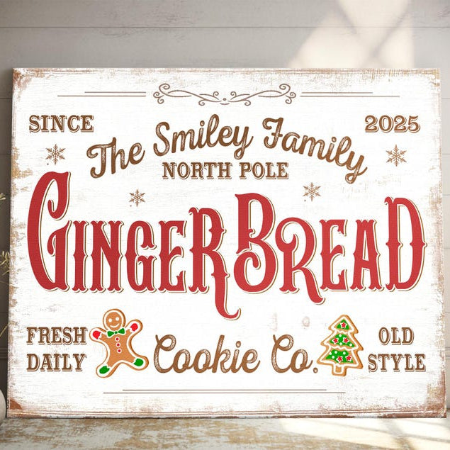 Personalized Family Name Wall Art Decor, Gingerbread Gingerbread Baking Co Sign, Custom Family Name Sign, Vintage Farmhouse Christmas Decor