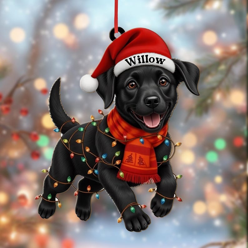 Custom Black Labrador Retriever Christmas Ornament, Flat 2D Pet Wooden Ornament 2025, Pet Lover Gift, Christmas Dog Decor, Dog Name Ornament