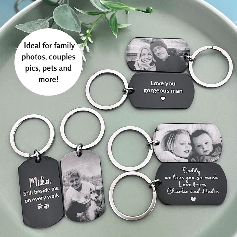 Dog Photo Keyring, Pet Photo Keychain, Engraved Custom Dog Name, In Memory of Dog, Pet Remembrance Gift, Loss of DogKeepsake, Personalised