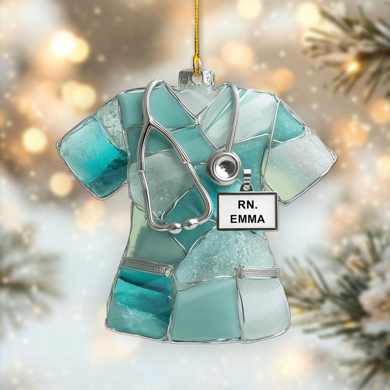 Nurse Scrubs 2D Flat Ornament Personalized RN Scrub Ornament with Stethoscope, Custom Nurse Christmas Ornament Gift, RN Gift for Nurse