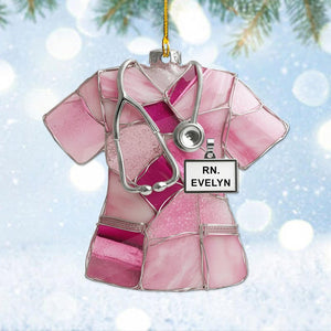 Nurse Scrubs 2D Flat Ornament Personalized RN Scrub Ornament with Stethoscope, Custom Nurse Christmas Ornament Gift, RN Gift for Nurse