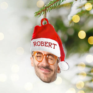 Custom Photo Funny Family Face With Santa s Hat Acrylic Christmas Ornament, Personalized Ornament For Families And Friends, Holiday Keepsa