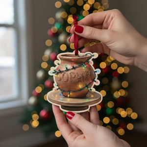 Custom Pottery Wheel Ornament: Personalized Clay Pot Christmas Decoration with Name