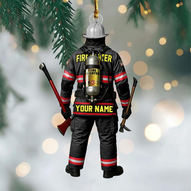 Personalized Firefighter Christmas 2025 Ornament, Custom Firefighter On Duty Acrylic Ornament, Fireman Dad Gift, Christmas Firefighter Gifts