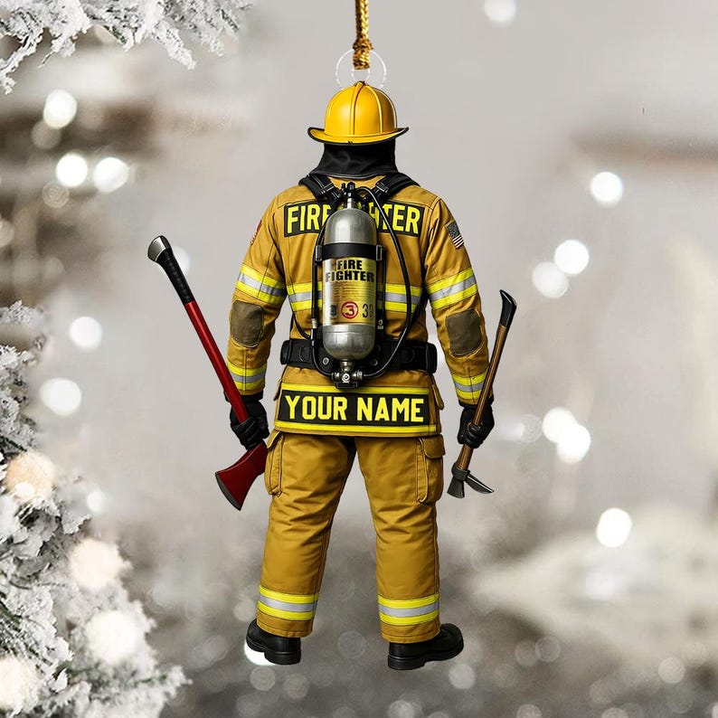Personalized Firefighter Christmas 2025 Ornament, Custom Firefighter On Duty Acrylic Ornament, Fireman Dad Gift, Christmas Firefighter Gifts