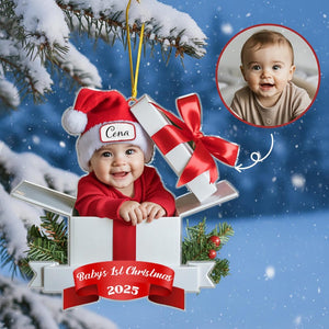 Personalized Baby s First Christmas Ornament 2025,Custom Baby Photo Ornament,Newborn Keepsake Gift Box,Flat Acrylic Xmas Decor,Funny Newborn
