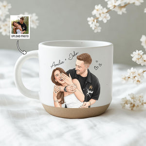 Personalized Watercolor Photo Pottery Mug, Custom Picture Coffee Cup Gift For Family, Couple Image Memories Gifts, Besties Gift