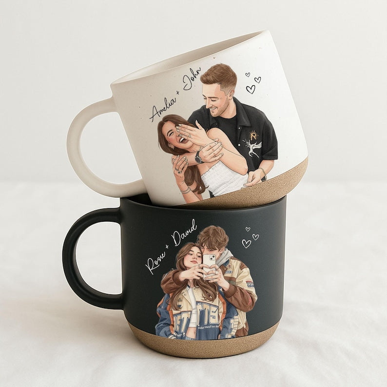 Personalized Watercolor Photo Pottery Mug, Custom Picture Coffee Cup Gift For Family, Couple Image Memories Gifts, Besties Gift