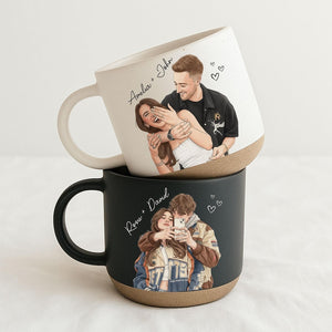 Personalized Watercolor Photo Pottery Mug, Custom Picture Coffee Cup Gift For Family, Couple Image Memories Gifts, Besties Gift