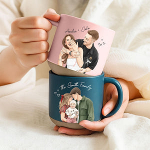 Personalized Watercolor Photo Pottery Mug, Custom Picture Coffee Cup Gift For Family, Couple Image Memories Gifts, Besties Gift