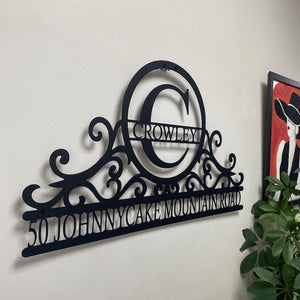 Custom Metal Address Sign: Swirly Monogram House Number Plaque