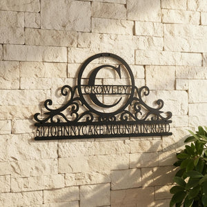 Custom Metal Address Sign: Swirly Monogram House Number Plaque