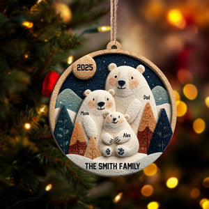 Personalized Polar Bear Family Layered Wood Ornament, Custom Name Christmas Ornament, Woodland Bear Christmas Home Decor, Gift for Family