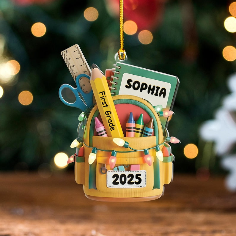 Personalized Kids School Backpack Ornament 2025 Custom School Christmas Ornament, Back To School Gift For Kids & Teachers, Graduation Gift