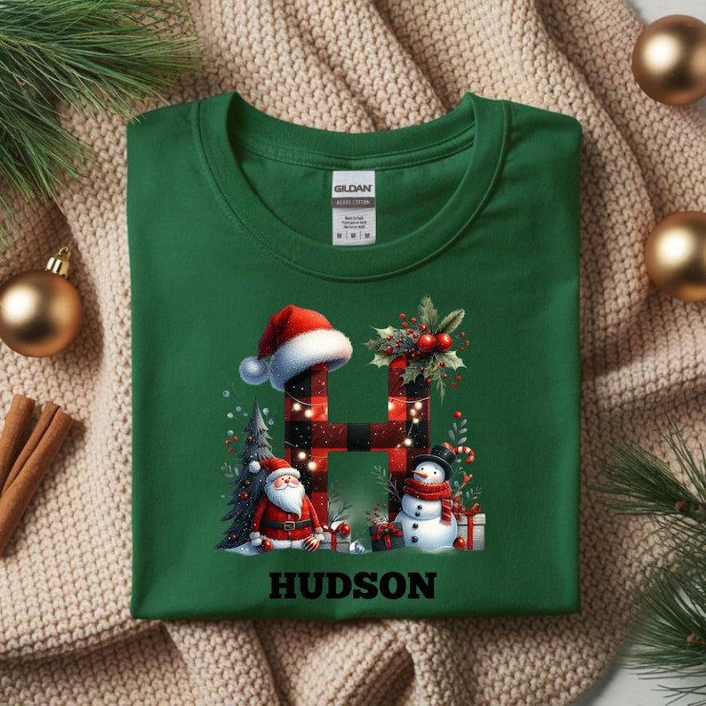 Matching Family Christmas Sweatshirts, Personalized Letter Shirts, Family Holiday Family Tops, Christmas Crewneck, Christmas Family Tshirt