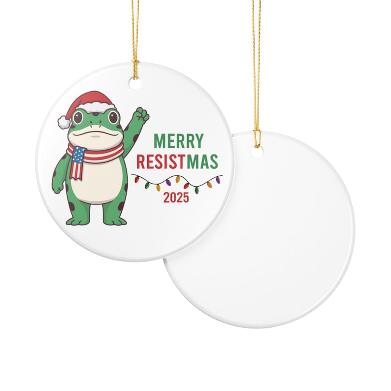 Merry Resistmas Frog Ornament, Funny Political Protest Gift, Portland Frog Meme Christmas Decor, Freedom Frog Ceramic Keepsake