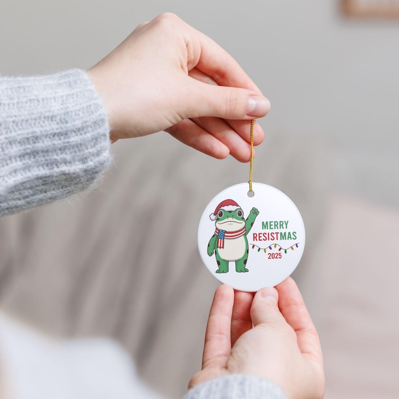 Merry Resistmas Frog Ornament, Funny Political Protest Gift, Portland Frog Meme Christmas Decor, Freedom Frog Ceramic Keepsake