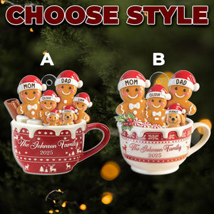 Personalized Gingerbread Family Ornament with Pets Custom Christmas Mug Keepsake with Names & Year, Family of 3 4 5 6 7 with Dog or Cat