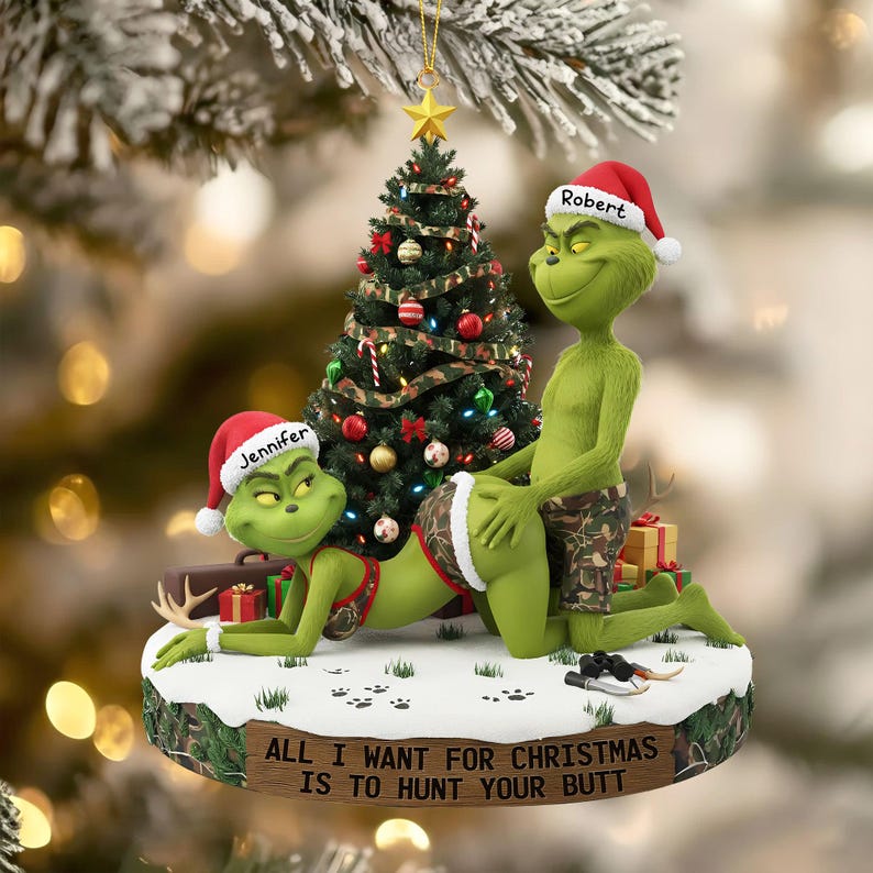 Naughty Green Couple Acrylic Ornament, Funny Personalized Christmas Gift for Hunting Couple, Custom Holiday Decoration