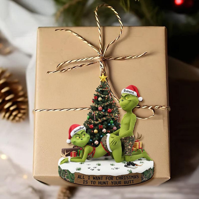 Naughty Green Couple Acrylic Ornament, Funny Personalized Christmas Gift for Hunting Couple, Custom Holiday Decoration