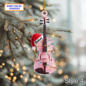 Musical Violin acrylic 2D flat Christmas ornament, custom name festive tree hanging acrylic holiday decoration, violin musical Xmas gift
