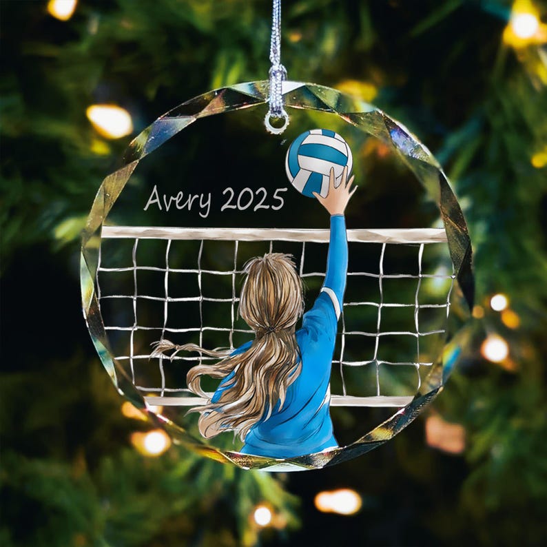 Personalized Volleyball Girl Ornament, Volleyball Player Gifts, Volleyball Lover Gift, Volleyball Xmas Glass Ornament, Volleyball Team Gifts