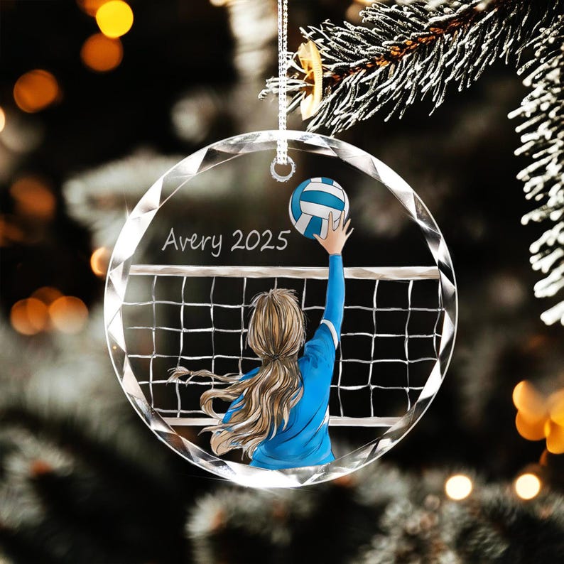 Personalized Volleyball Girl Ornament, Volleyball Player Gifts, Volleyball Lover Gift, Volleyball Xmas Glass Ornament, Volleyball Team Gifts