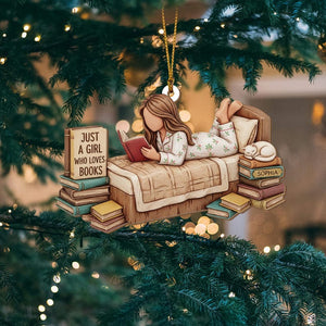 Personalized Book Lover Ornament, Just A Girl Who Loves Books 2D Flat Acrylic Ornament, Xmas Reading Gift for Bookworms, Readers, Book Lover