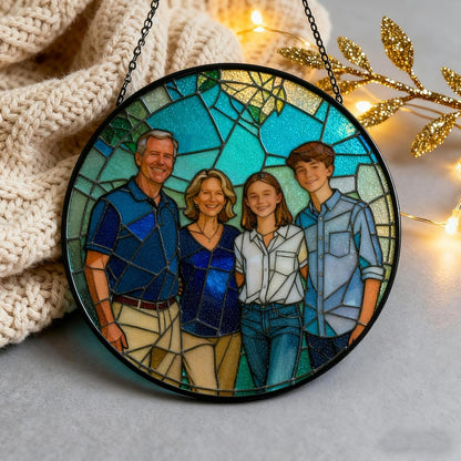 Stained Glass Portrait Ornament, Personalized Christmas Suncatcher, Couple or Family Photo Gift, Holiday Keepsake
