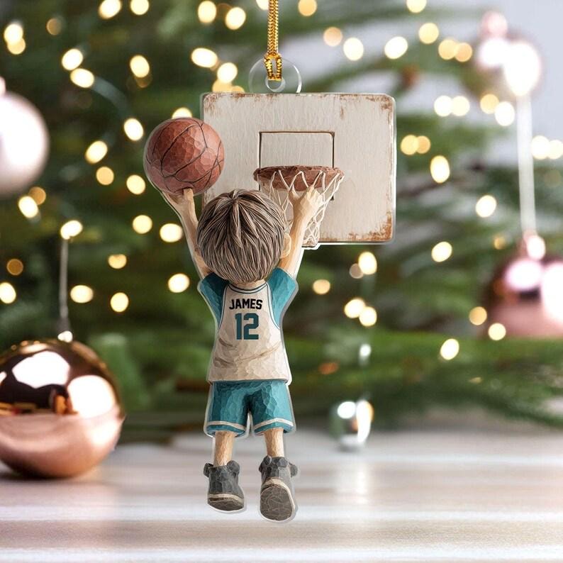 Personalized Basketball Ornament, Custom Sports Ornament, Basketball Jersey Ornament, Custom Name Christmas Ornament, Holiday Gift