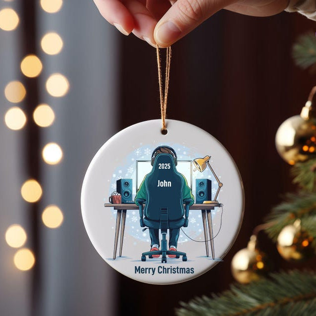 Personalized Gamer Ornament, Boy Playing Video Game Player Christmas Ornament, Cool Gaming Ornament, Game Lover Gifts