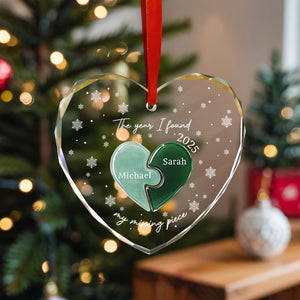 Personalized Couple's Heart Ornament with Custom Names & Date, Missing Piece Engagement Anniversary Christmas Valentine's Day Gift for Him Her, Our 1st Xmas