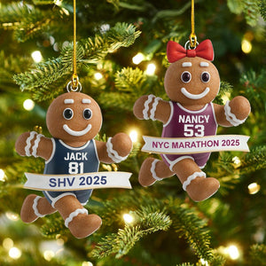 Personalized Track Runner 2D Ornaments, Acrylic Gingerbread Marathon, Team Name and Year Ornaments