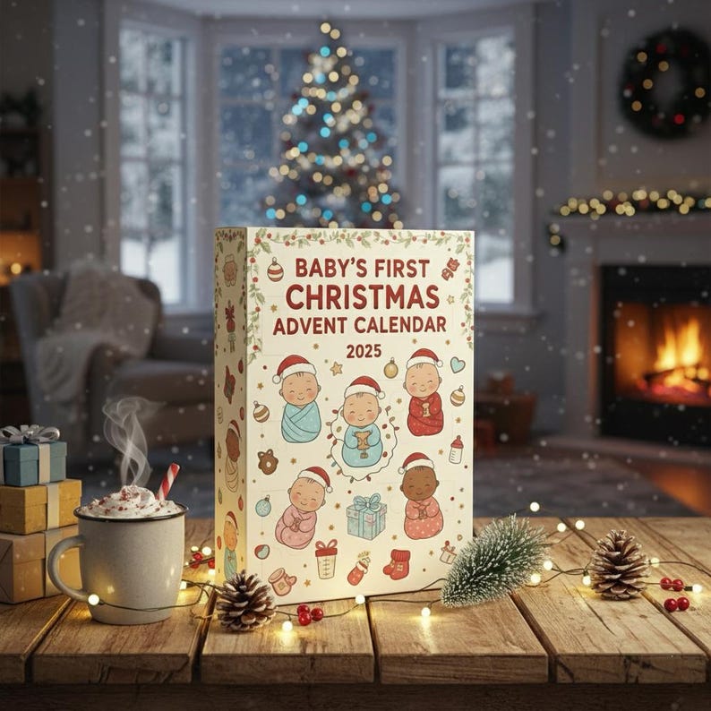 Baby's First Christmas Advent Calendar 2025, Custom Name Baby Advent, 24 Days Blind Box Gift for Newborn, Holiday Keepsake Box