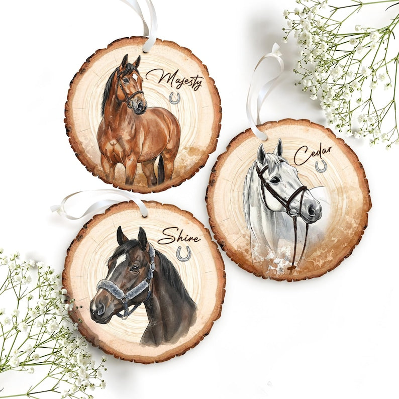 Personalized Horse Christmas Wood Ornament, Custom Watercolor Horse Portrait from Photo Ornament, Equestrian Christmas Gift for Horse Lover