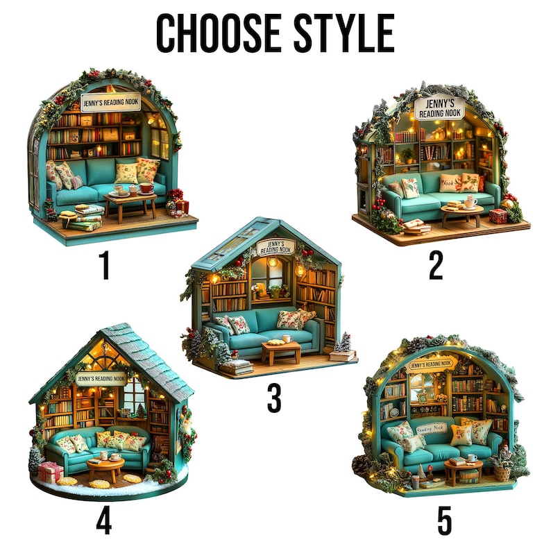 Personalized Reading Nook Ornament, Miniature Book Lover Gift, Cozy Library Diorama Christmas Tree Decoration