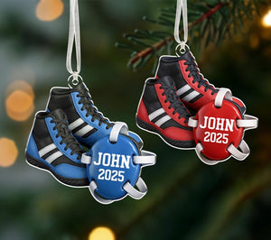 Custom Wrestling Christmas Ornament 2025, Wrestling Lovers Gift, Wrestler Shoes Ornament, Wrestling Team Gift, Sports Player Christmas Gift