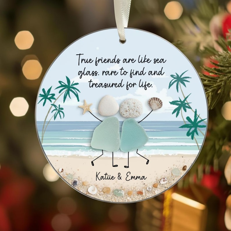 Personalized Friendship Sea Glass Christmas Ornament, Soul Sister Gift