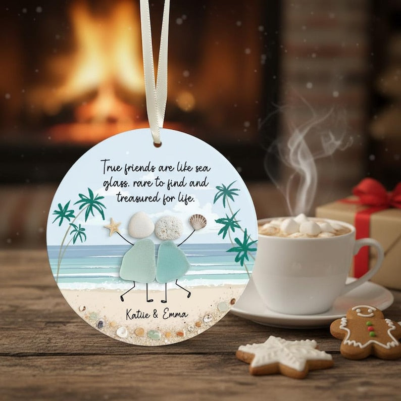 Personalized Friendship Sea Glass Christmas Ornament, Soul Sister Gift