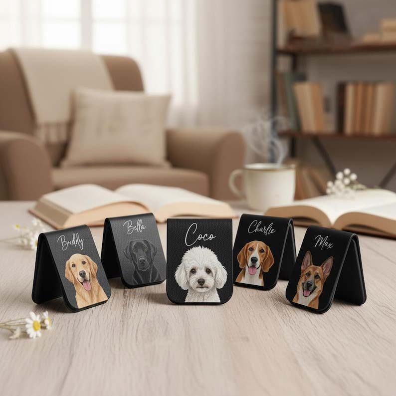 Personalized Magnetic Pet Bookmark, Dog Photo Bookmark, Pet Loss Bookmark, Pet Remembrance Gift, Dog Cat Leather Bookmark, Pet Lover Gifts