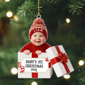 Personalized Baby Photo Christmas Ornament, my first christmas ornament, Baby Christmas Gift Box 2D Flat Acrylic Ornament