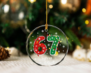 Custom Name 67 Glass Ornament,Six Seven Ornament,Funny Kids Christmas Ornament,2025 Slang Christmas,Gen Alpha Christmas Gift For Teen