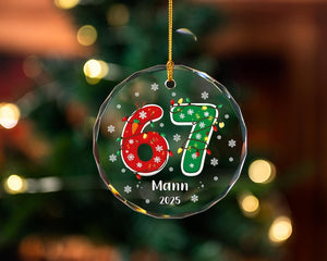 Custom Name 67 Glass Ornament,Six Seven Ornament,Funny Kids Christmas Ornament,2025 Slang Christmas,Gen Alpha Christmas Gift For Teen